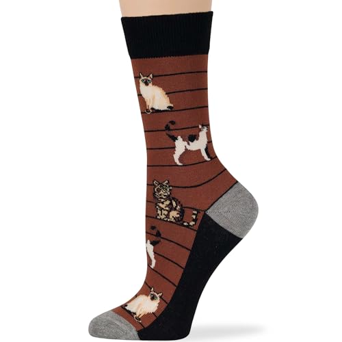 7BIGSTARS Women Cotton Crew Socks, Patterned 4 Pack, M 5-9 - L 8-12 - color: 09 - Brown, Grey, Ecru, Black (A57), size: 5-9