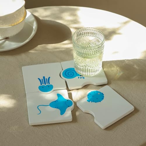 Beach Coasters for Drinks Set of 4, Blue - color: Blue
