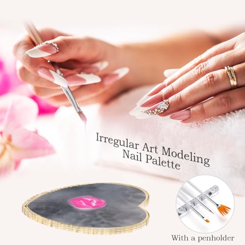 Nail Art Tools 27Pcs Set,Nail Art Brush,Resin Nail Art Palette,5 Pcs Nail Art Sculpture Pen,2-way Acrylic Silicone Engraving Pen Dotting Pen Tools Nail Art Kit for Nail Art DIY - color: F4#Black Style 9