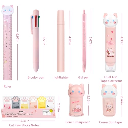 9Pcs Pink Cute Cat Stationery Gifts Set,Kawaii School Supplies - style: 9pcs pink cute cat