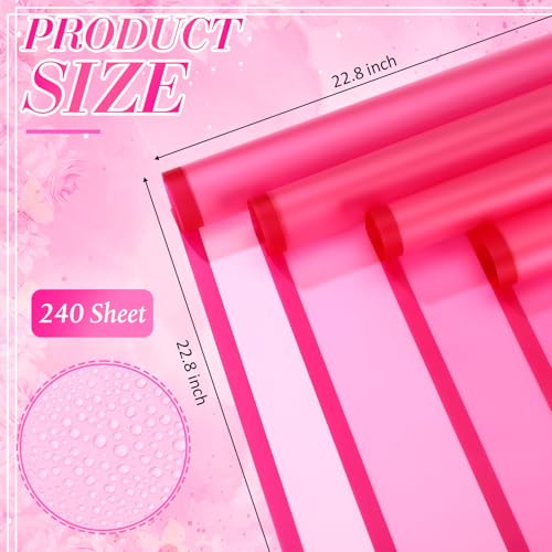 Ctosree 240Sheets Flower Wrapping Paper,Waterproof Korean Bouquet Wrap 23in - color: Hot Pink