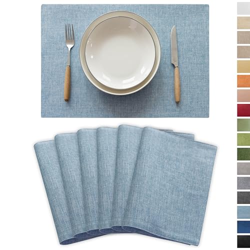 Demetex Blue Placemats Set of 6 Heat Resistant Farmhouse Burlap Placemats Washable Cloth Place Mat Dining Table Plate Mats for Kitchen Table Decor, Blue - color: Blue, size: Placemats set of 6
