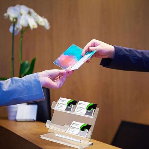 Dunzoom Business Card Holder for Desk, 4 Slots Acrylic Card Display Stand - style: 4 Slots