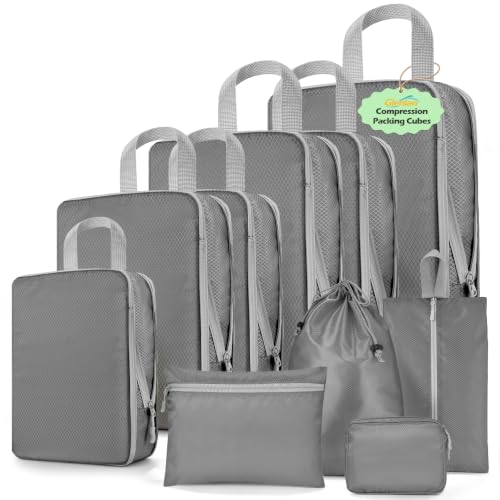 10-Set Compression Packing Cubes for Travel - color: Dark Gray, size: 10-Set