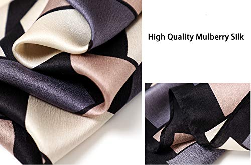 ANDANTINO 100% Mulberry Silk Scarf -21” Square Neckerchief with Gift Packed - color: Black & Purple Geometric