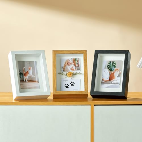 5x7 Small Shadow Box Picture Frame with Real Glass and Linen Back - color: White + Thickened Panel + Foam Packaging, size: 5x7