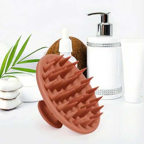 Meartchy Silicone Scalp Massager Shampoo Brush, Scalp Brush for Hair Growth & Dandruff Removal, Hair Scrubber Scalp Stimulator Exfoliator Brush with Soft Bristles for Wet Dry Scalp Care (Brown) - color: Brown