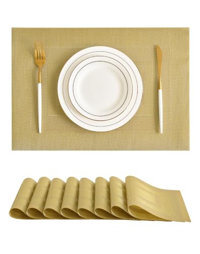Leetaltree Gold Frame Placemats Set of 8 - Heat Resistant Woven Vinyl - color: C1- Gold Frame, size: Set of 8