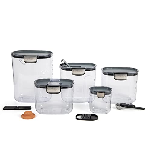 ProKeeper+ Airtight Food Storage Container Set – Clear Plastic Flour and Sugar Canister Set with Magnetic Accessories for Kitchen Organization (Grey, 9-Piece) - color: Grey, size: 9-Piece