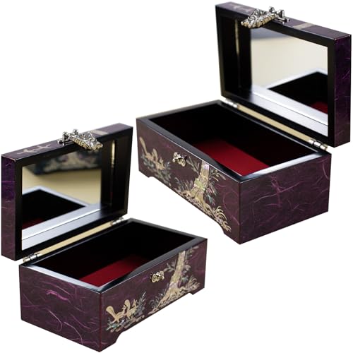 Mother of Pearl Lacquer Wood Jewelry Box, Pine Tree, Purple - style: Pine Tree Purple