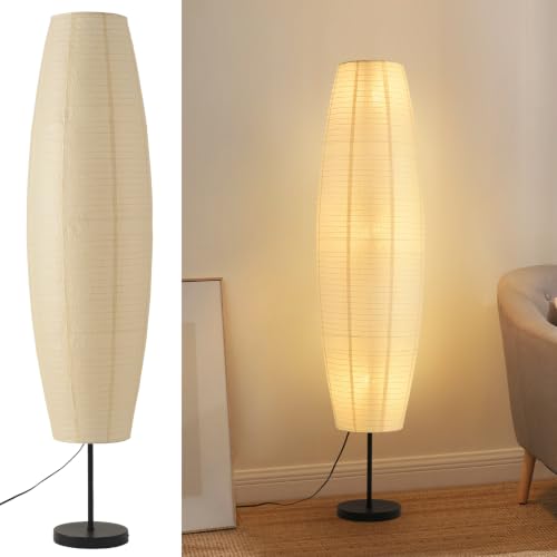 Off-White Paper Lamp Paper Floor Lamp, 3-Lights Bulbs Included - color: Oval Off-white & Black