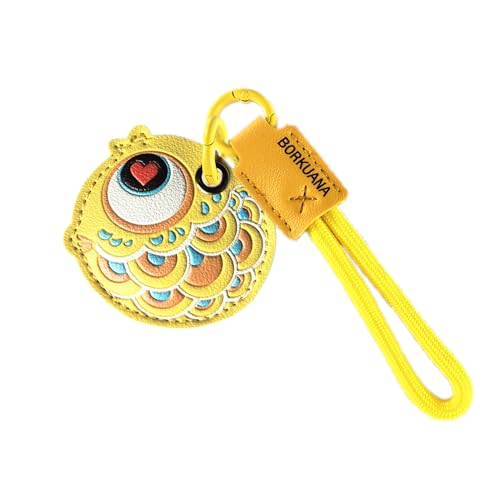 BORKUANA PU Leather Keychain Holder Protective Case Compatible with AirTag - color: Fish Yellow A