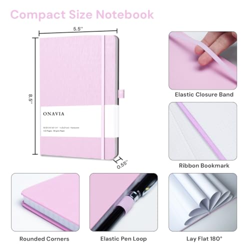 ONAVIA A5 Notebooks for Work, Lined Journal, 160 Pages, Pink - color: Pink