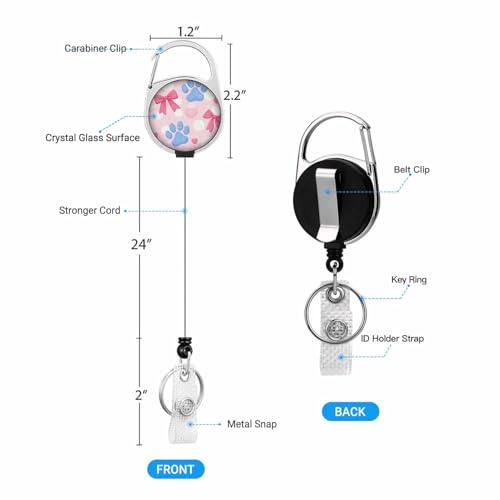 Badge HolderBlue Dog Paw Pink Bows White Bubble Badge Holder with Lanyard Clip Covenience to Use for Student Nurse Worker - color: Blue Dog Paw