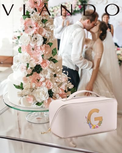 VLANDO Makeup Travel Bag with Separate Brush Pouch,Letter G,Off White - color: 14.White-G