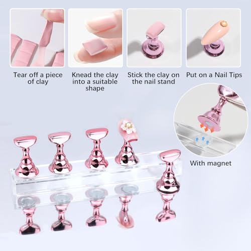 Nail Art Tools,Nail Art Brush,2 sets Nail Stand,5 PCS Dual Tipped Nail Dotting Tool and Sculpture Pen, Acrylic Silicone Nail Pen, Nail Design Tools - color: D2#Pink Style 4