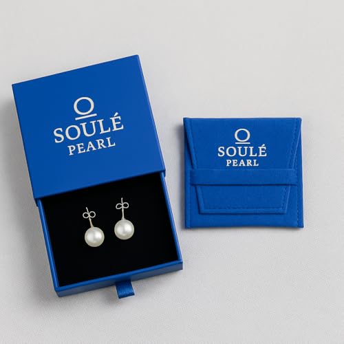 Real Freshwater Pearl Stud Earrings for Women, Hypoallergenic - color: Rhodium Plated, size: 9.0-9.5mm