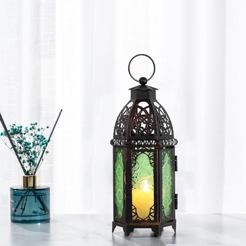 Christmas Decorations for Home, 11’’ Medium Size Vintage Metal Hanging&Tabletop Candle Holder Decor, Halloween Ramadan Decorations for Indoor Outdoor Porch Patio (Green) - color: Green - 11''h, size: Medium