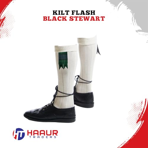 Men's Men's Tartans Kilt Flashes with Heavy Buckle Elastic Adjusters Fit - color: Black Watch