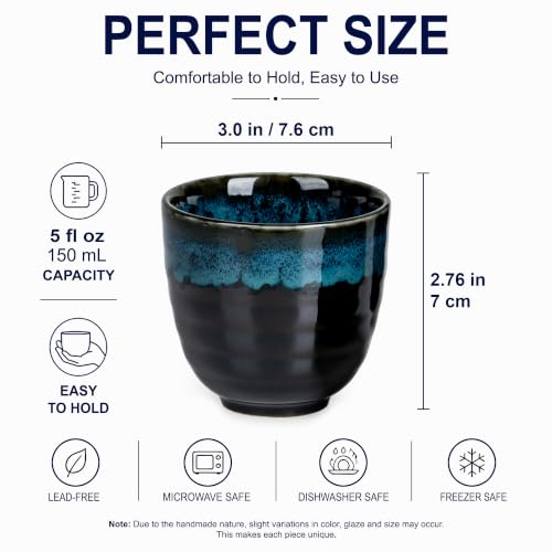 Ceramic Japanese Tea Cups, 5 oz Tea Cup, Asian Teacup, Teacups, Set of 2 (Nebula Blue, 2 pcs) - color: Nebula Blue, size: 2 pcs