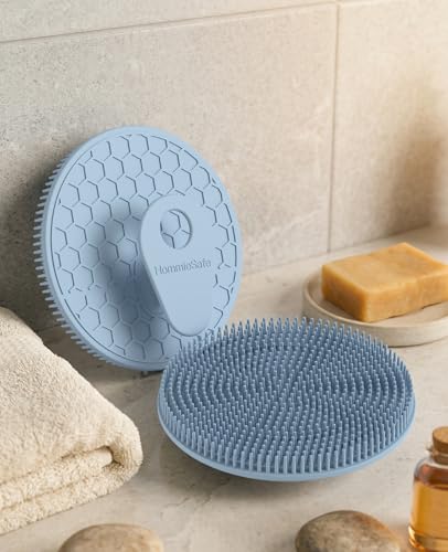 4 Pack Soft Silicone Shower Brush, Body Exfoliating Skin Massage Scrubber - color: Black(2p)+blue+mint