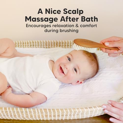 Wooden Baby Hair Brush for Toddler, Infant Cradle Cap (Golden Oak, Regular) - color: Golden Oak, size: Oval, Regular 7"