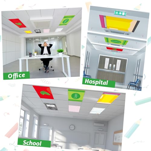6 Pcs Fluorescent Light Covers with 60 Magnets Decorative for Classroom Ceiling Light 4 x 2 Ft Magnetic Light Cover Filter Easy Install for Office Hospitals Home Drop Ceiling Supplies (Composition) - color: Composition