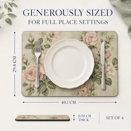 Pimpernel Antique Roses Placemats - Beige, Set of 4 - size: 15.7" x 11.7" Rectangular, style: Antique Roses