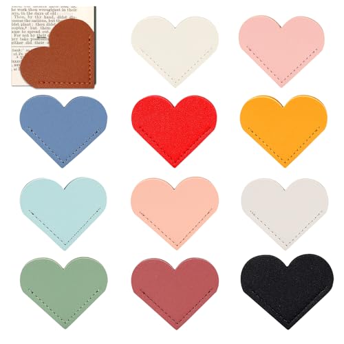 AMDBHC 12 Pcs Bookmark Cute Bookmarks Leather Heart Book Marks for Women Men Kids Book Lovers Page Markers for Reading Teacher Students Appreciation Gifts School Office Supplies, 12 Colors