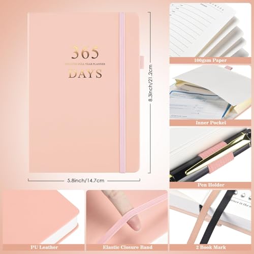 Undated Daily Planner with To Do List, 365 Days Planner for ADHD (A5, Pink) - color: Pink