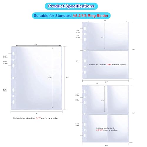 30 Pack 1/2/4 Pocket Card Sleeves for 6/3 Ring A5 Binder, Ultra-Clear Double Sided, Top Loading, Clear Plastic Sleeves for Trading Card, Photocard and Postcards - size: 4&2&1 Pocket(10 each)