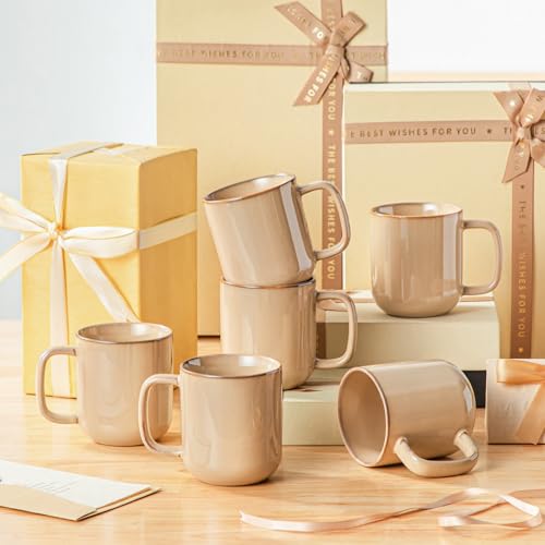 vancasso Coffee Mugs Set of 6, 12 Oz Ceramic Coffee Cups with Handle, Ceramic Unique Glaze Coffee Cup for Cappuccino, Latte, Tea, Cocoa, Dishwasher & Microwave Safe Gift Sets, Brown, Series PLAYA - color: Brown, size: 12 Oz