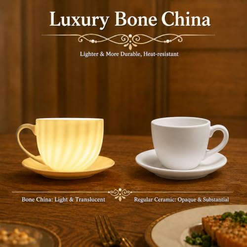 Fine Bone China Cappuccino Cups with Saucers Set of 4, 7 oz - color: 4Pcs Spiral Set, size: 4 Count (Pack of 1)