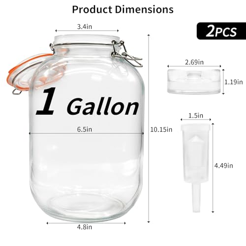 2 Pack Fermentation Jars 1 Gallon with Weights & Airlocks