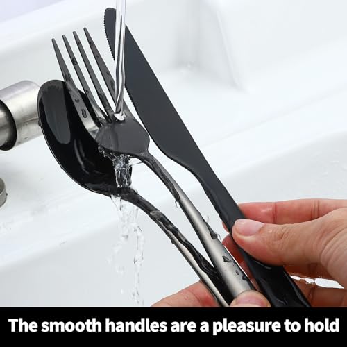 24PCS Forks and Spoons, Stainless Steel Black Spoons and Forks Set for 12 - color: Black
