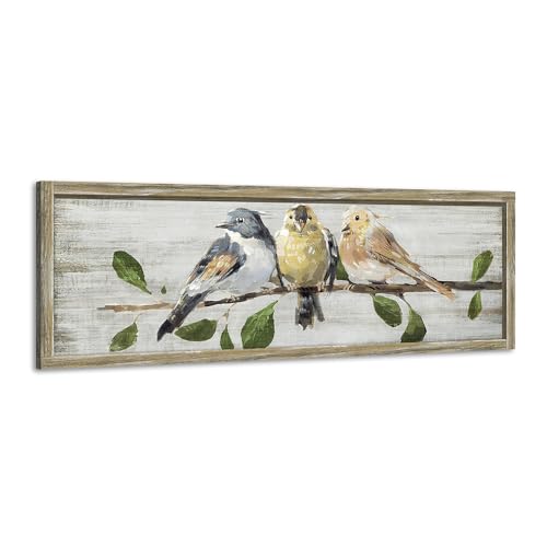 ARTISTIC PATH Rustic Bird on Branch Wooden Framed Wall Art 36x12 Inch - color: green, size: 36"L x 12"W