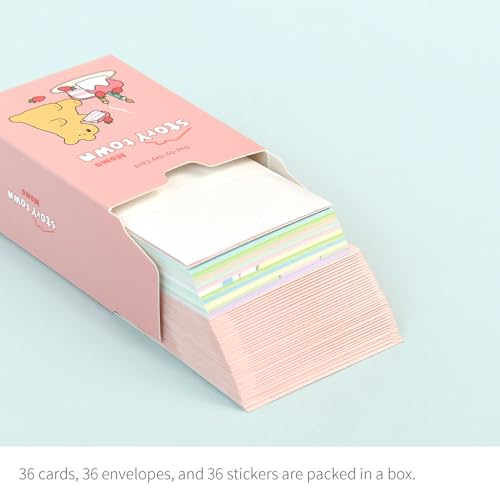 Monolike Day-by-day Card, Storytown Momo - Mix 36 Mini Single cards, 36 envelopes, 36 stickers Package - color: Storytown Momo