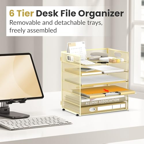 Daltack 6-Tier Paper Organizer for Desk with Handle, Gold - color: Gold