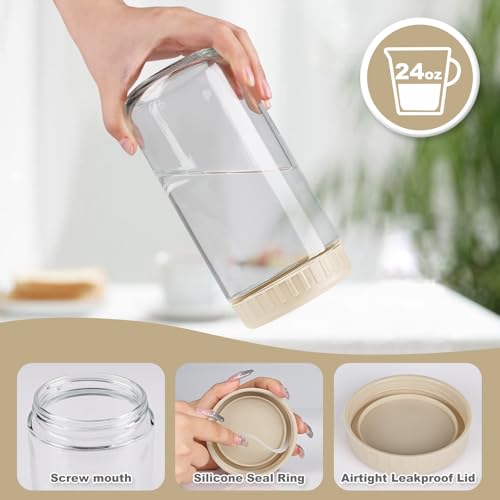SHOWIN Overnight Oats Containers with Lids, 24oz Glass Jars with Lids 2 pcs, Creamy Beige, Wide Mouth Mason jars for Salad, Yogurt, Snacks, Meal Prep - color: Creamy Beige, size: 24oz-2pc