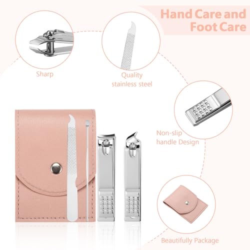 Geosar 50 Set Travel Manicure Kit Bulk Professional Nail Clippers Pedicure Nail Care Tools Grooming Stainless Steel Set with Portable Travel Case, Gift for Christmas Men Women(Pink) - color: Pink