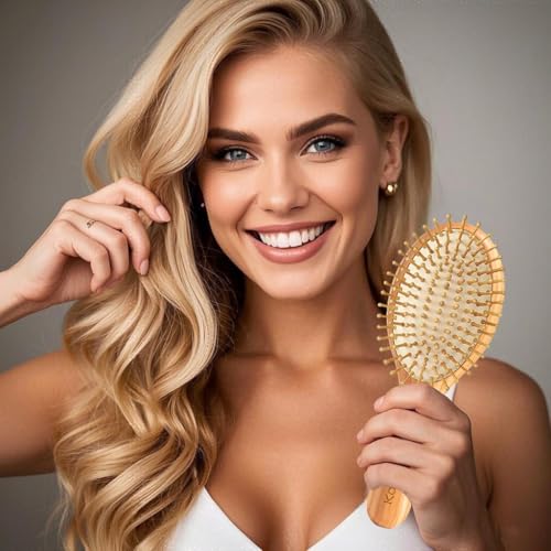 2 Pack Bamboo Hair Brush for Hair Growth | Natural Wooden Hair Brushes Detangling Massaging Scalp (Ellipse, Count, 2)