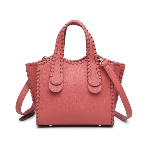 JEN & CO. Marla Whipstitch Satchel Bag, Crossbody Shoulder Purse for Women - color: Brick