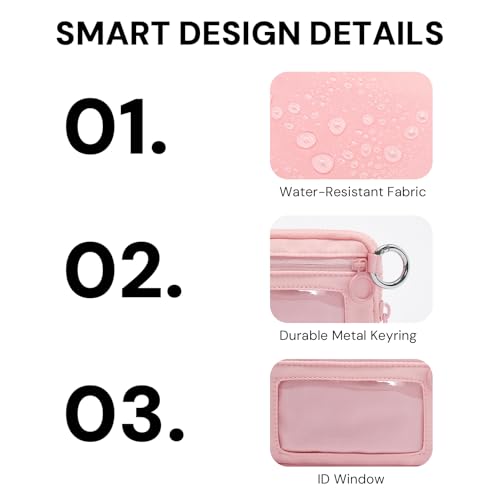 Small Wristlet Wallets for Women with Clear ID Window, Keychain Coin Purse - color: Pink