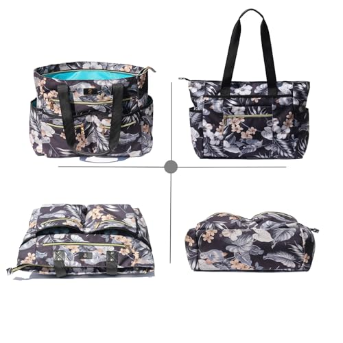 Weekender Bag Carry On Bag Overnight Tote Travel Duffle with 13 Pockets for Travel,Work，Gym,Beach,Teacher,Nurse - color: Black leaf