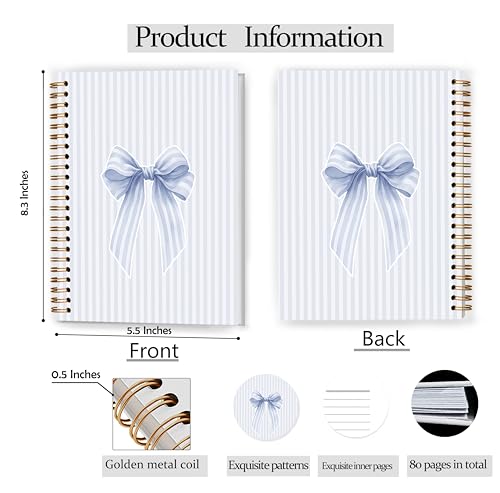 GDJIEGBC Blue Striped Coquette Bow Notebook 5.5x8.3in - color: Color-J