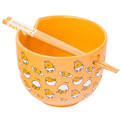 Silver Buffalo Sanrio Gudetama Yellow Egg, Ramen Bowl with Chopsticks, 20oz - color: Gudetama I Can't, size: 20 Ounces (No Spoon)