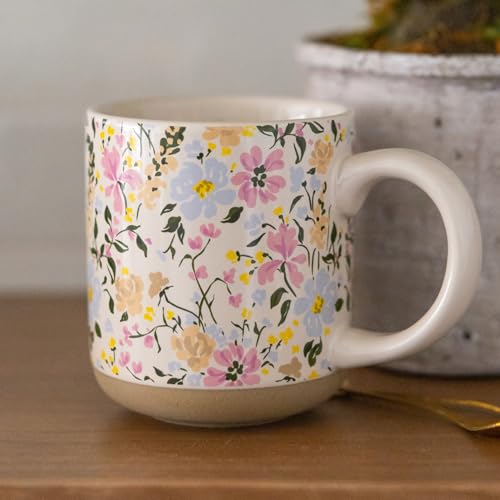 Sweet Water Decor Floral Stoneware Coffee Mugs - 14oz Cute Coffee Cups for Hot & Cold Drinks - Dishwasher & Microwave Safe - Spring Home Decor and Gift - Ideal Tea & Espresso Mugs - style: Floral