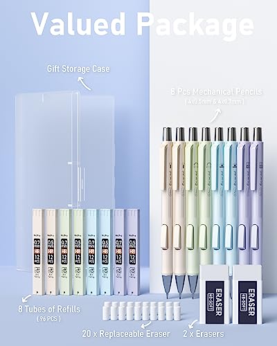 Nicpro 8PCS Pastel Mechanical Pencil 0.5 & 0.7 mm, Cute Pencils Fast Click - style: 8PCS-0.5 & 0.7mm