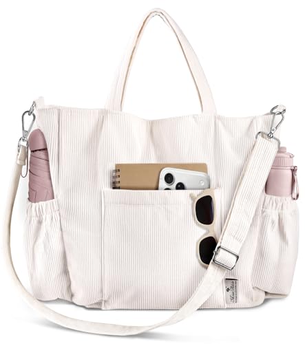 Miss Adola Corduroy Crossbody Tote Bag for Women - color: Cream-white