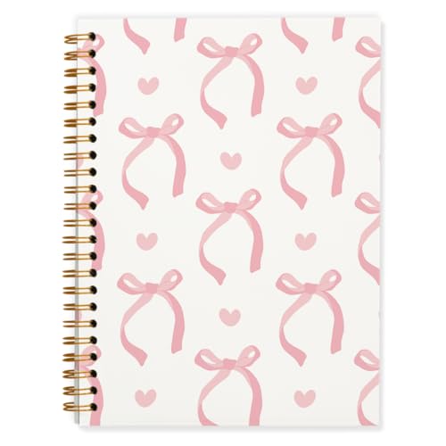 QUICQOD Cute Pink Bow Spiral Notebook Journal for Teen Girls, 5.5x8.3 Inch - color: Pink1